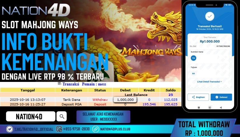 NATION4D -SLOT MAHJONG WAYS RP.1,000,000 LUNAS!
