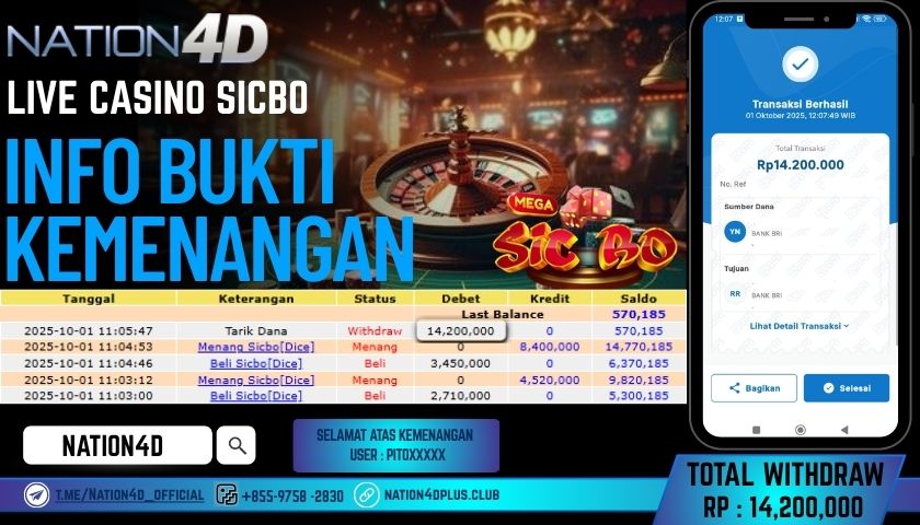 NATION4D -LIVE CASINO SICBO RP.14,200,000 LUNAS!