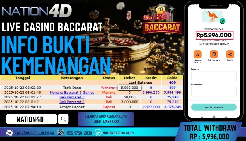 NATION4D -LIVE CASINO BACCARAT RP.5,996,000 LUNAS!