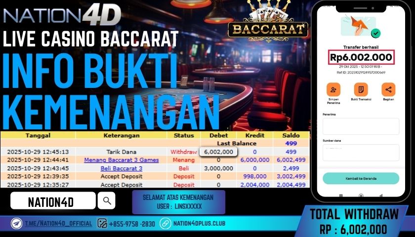 NATION4D -LIVE CASINO BACCARAT RP.6,002,000 LUNAS!