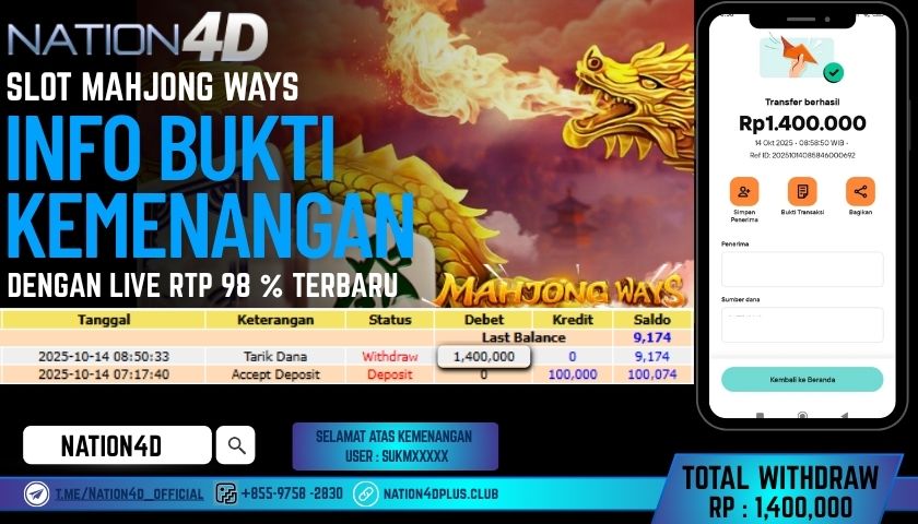 NATION4D -SLOT MAHJONG WAYS RP.1,400,000 LUNAS!