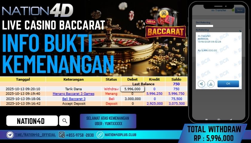 NATION4D -LIVE CASINO BACCARAT RP.5,996,000 LUNAS!