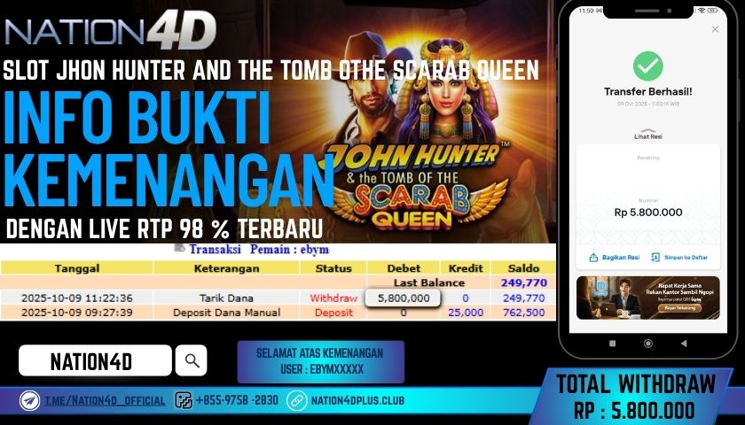 NATION4D -SLOT JHON HUNTER AND THE TOMB OTHE SCARAB QUEEN RP.5.800,000 LUNAS!