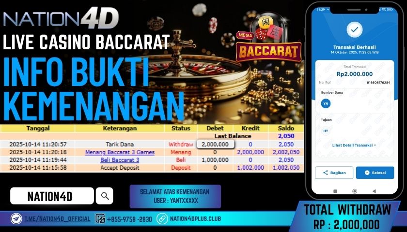 NATION4D -LIVE CASINO BACCARAT RP.2,000,000 LUNAS!