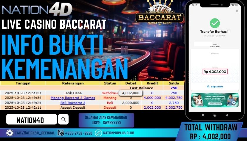 NATION4D -LIVE CASINO BACCARAT RP.4,002,000 LUNAS!