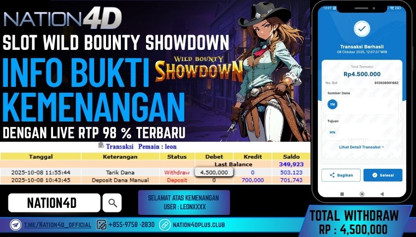 NATION4D -SLOT WILD BOUNTY SHOWDOWN RP.4,500,000 LUNAS!