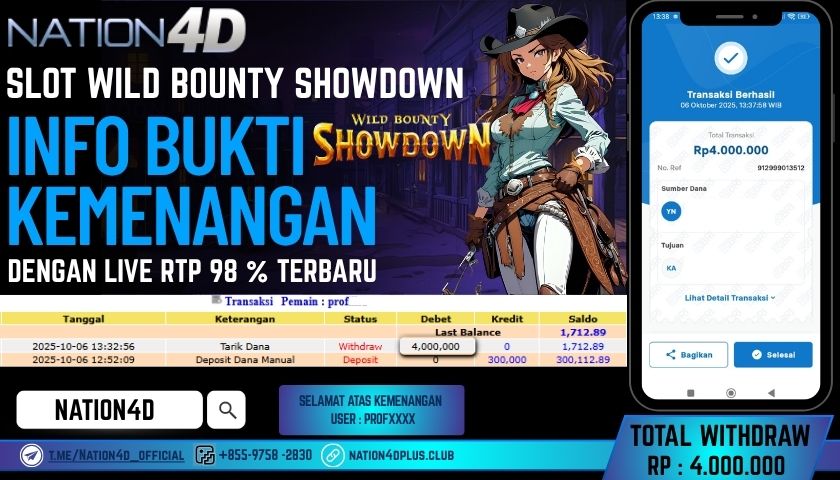NATION4D -SLOT WILD BOUNTY SHOWDOWN RP.4,000,000 LUNAS!