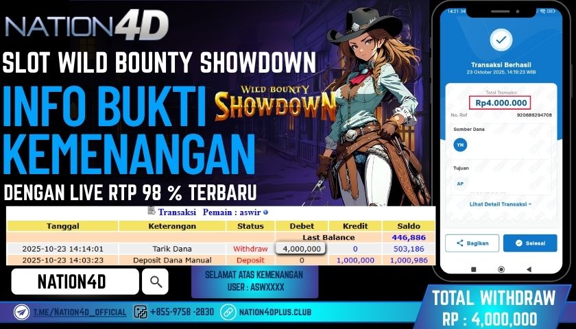 NATION4D -SLOT WILD BOUNTY SHOWDOWN RP.4,000,000 LUNAS!