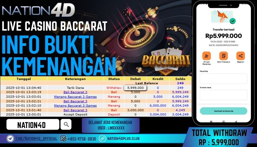 NATION4D -LIVE CASINO BACCARAT RP.5,999,000 LUNAS!