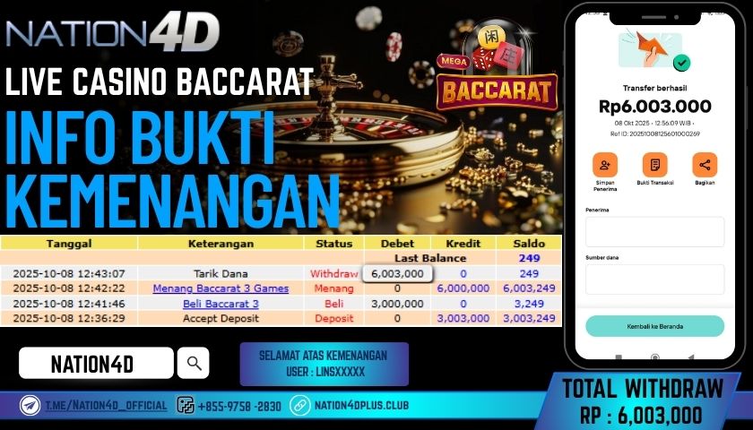 NATION4D -LIVE CASINO BACCARAT RP.6,003,000 LUNAS!