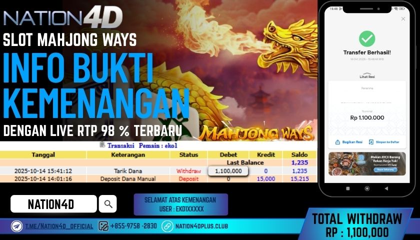 NATION4D -SLOT MAHJONG WAYS RP.1,100,000 LUNAS!
