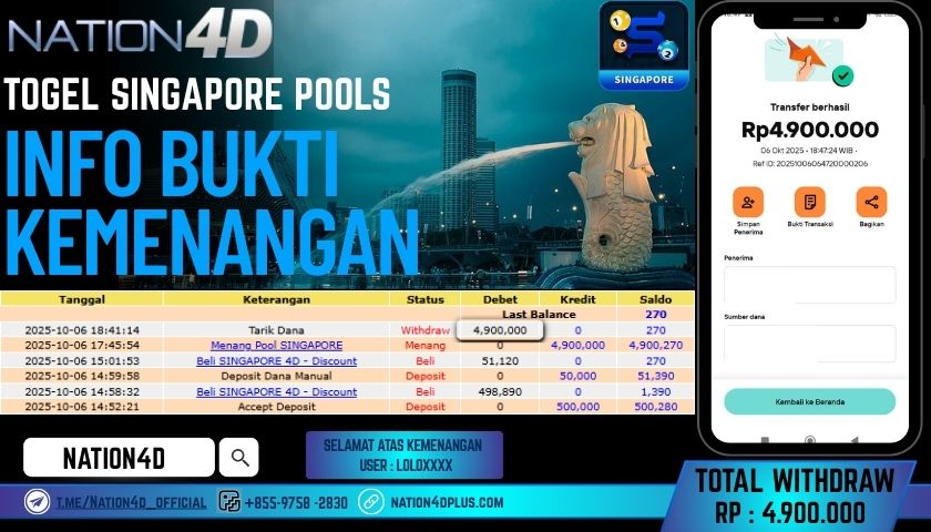 NATION4D -TOGEL SINGAPORE POOLS RP.4,900,000 LUNAS!