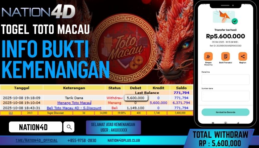 NATION4D -TOGEL TOTO MACAU RP.5.600.000 LUNAS!