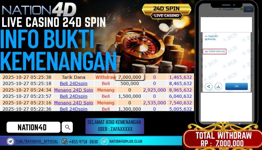 NATION4D -LIVE CASINO 24D SPIN RP. 7,000.000 LUNAS!
