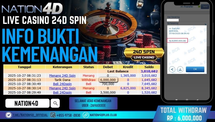 NATION4D -LIVE CASINO 24D SPIN         RP. 6,000,000 LUNAS!