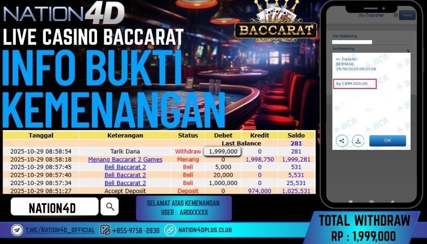 NATION4D -LIVE CASINO BACCARAT RP.1,999,000 LUNAS