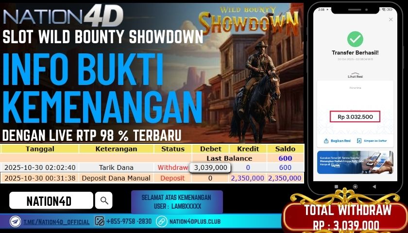 NATION4D -SLOT WILD BOUNTY SHOWDOWN RP.3,039,000 LUNAS!