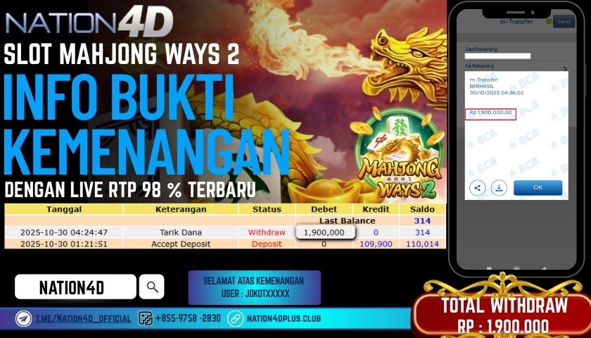NATION4D -SLOT MAHJONG WAYS 2 RP.1,900,000 LUNAS!