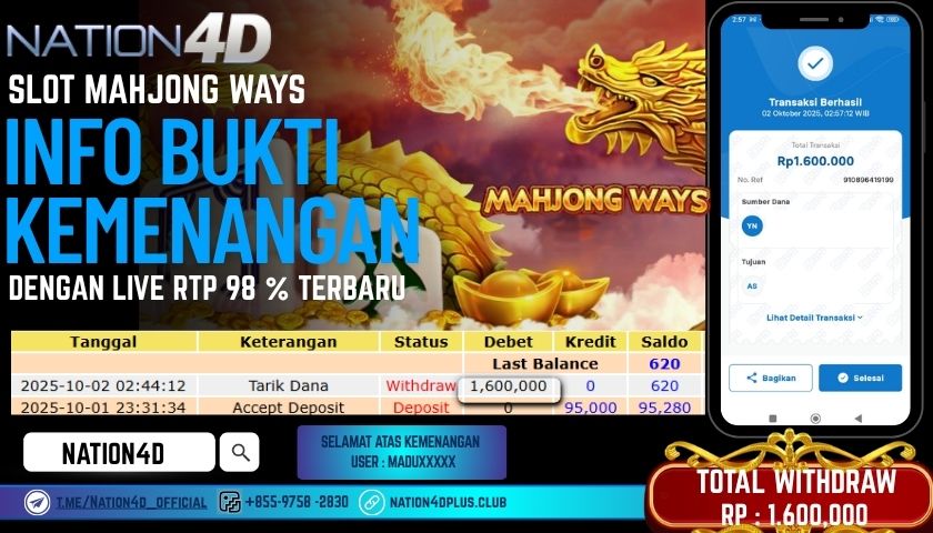 NATION4D -SLOT MAHJONG WAYS RP.1,600,000 LUNAS!