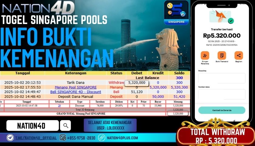 NATION4D -TOGEL SINGAPORE POOLS RP.5,320,000 LUNAS!