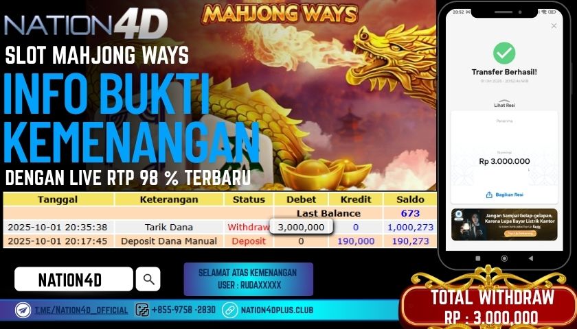 NATION4D -SLOT MAHJONG WAYS RP.3,000,000 LUNAS!