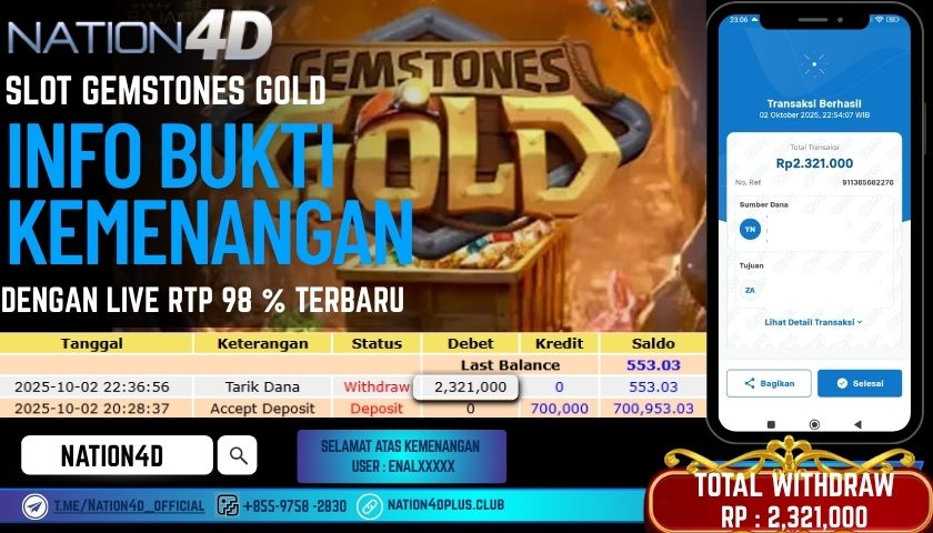 NATION4D -SLOT GEMSTONES GOLD RP.2,321,000 LUNAS!