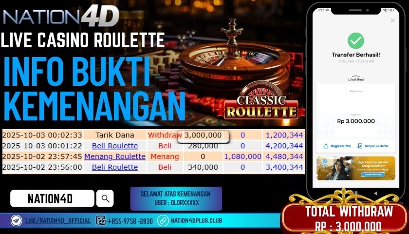 NATION4D -LIVE CASINO ROULETTE RP.3,000,000 LUNAS!