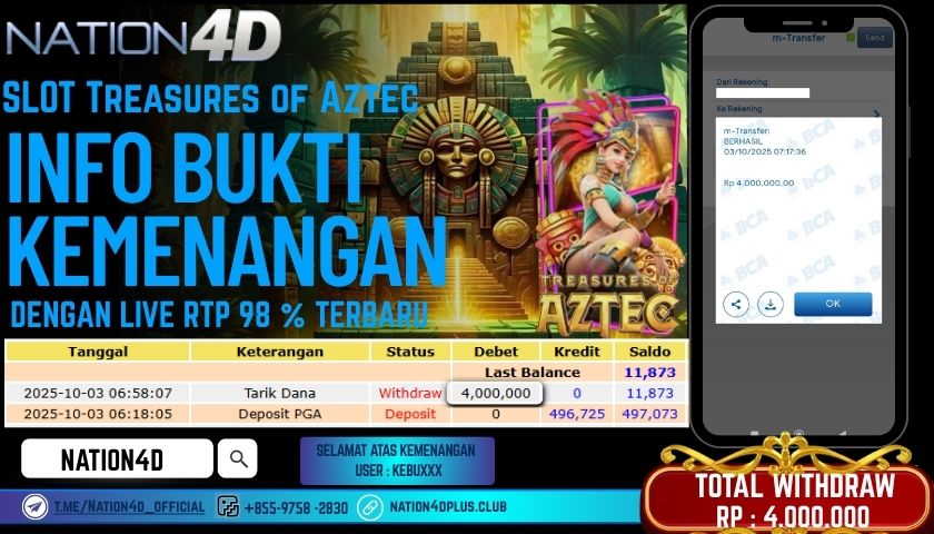 NATION4D -SLOT TREASURE OF AZTEC RP.4,000,000 LUNAS!