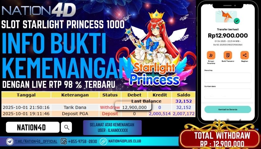 NATION4D -SLOT STARLIGHT PRINCESS 1000 RP.12,900,000 LUNAS!