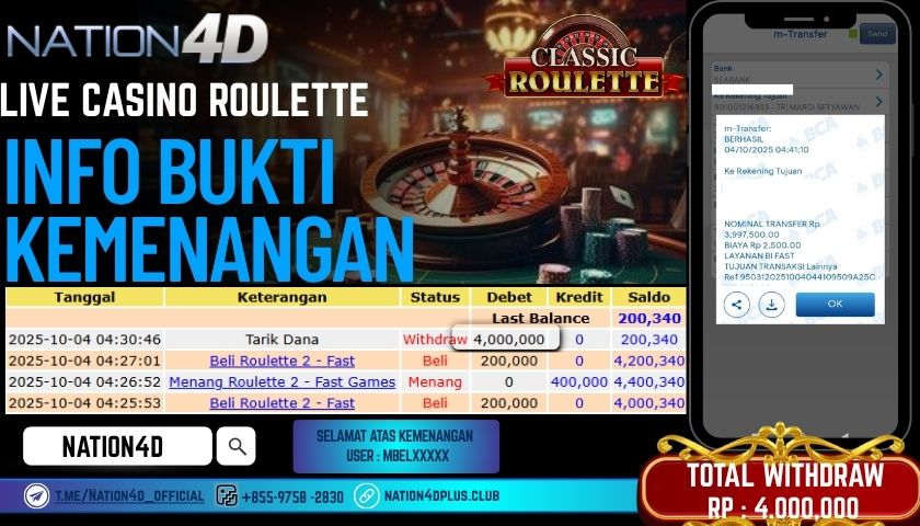 NATION4D -LIVE CASINO ROULETTE RP.4,000,000 LUNAS!