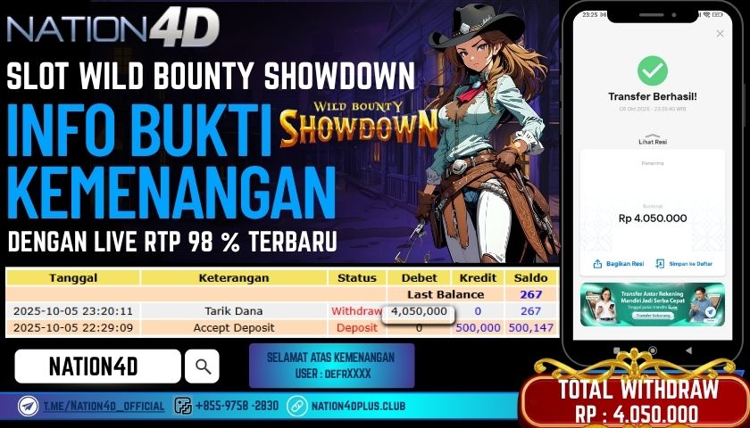 NATION4D -SLOT WILD BOUNTY SHOWDOWN RP.4,050,000 LUNAS!
