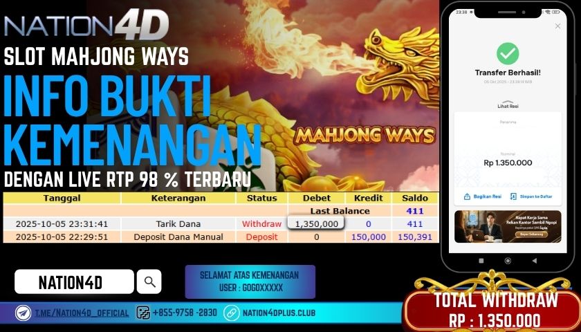 NATION4D -SLOT MAHJONG WAYS RP.1,350,000 LUNAS!