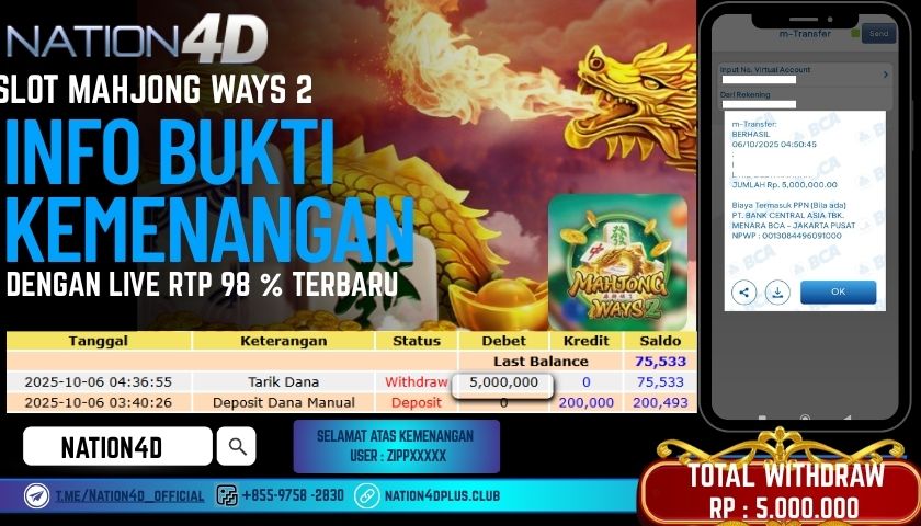 NATION4D -SLOT MAHJONG WAYS 2 RP.5,000,000 LUNAS!