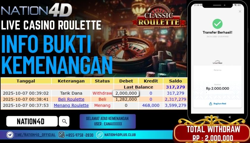 NATION4D -LIVE CASINO ROULETTE RP.2,000,000 LUNAS!