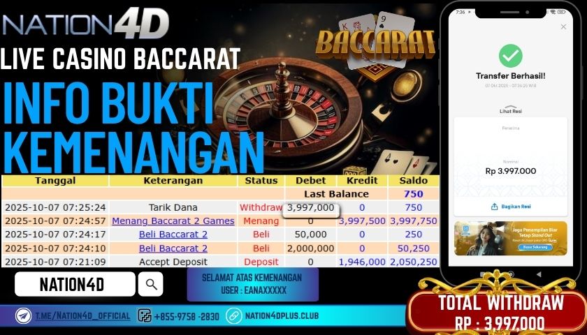 NATION4D -LIVE CASINO BACCARAT RP.3,997,000 LUNAS!