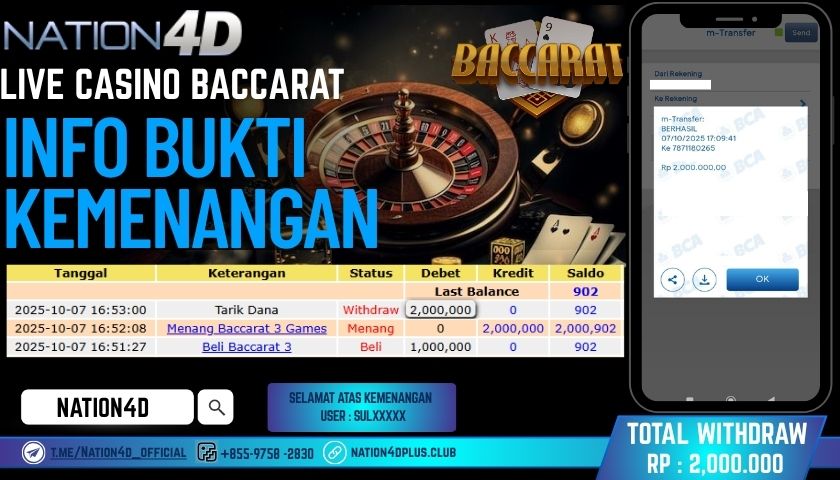 NATION4D -LIVE CASINO BACCARAT RP.2,000,000 LUNAS!