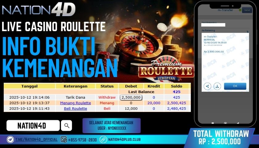 NATION4D -LIVE CASINO ROULETTE RP.2,500,000 LUNAS!