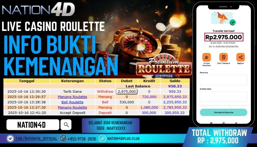 NATION4D -LIVE CASINO ROULETTE RP.2,975,000 LUNAS!