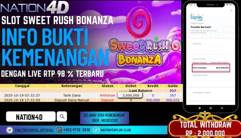 NATION4D -SLOT SWEET RUSH BONANZA RP.2,000,000 LUNAS!