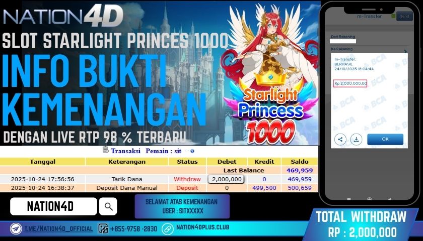NATION4D -SLOT STARLIGHT PRINCESS 1000  RP.2,000,000 LUNAS!