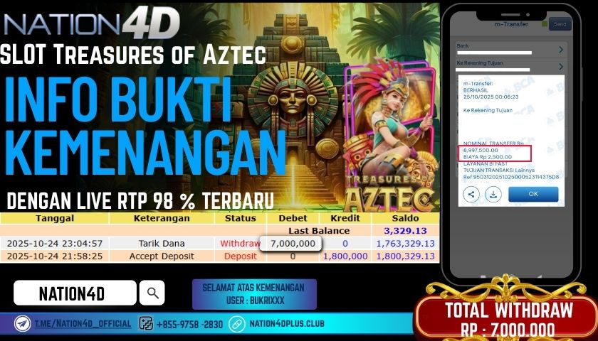 NATION4D -SLOT TREASURE OF AZTEC RP.7,000,000 LUNAS!