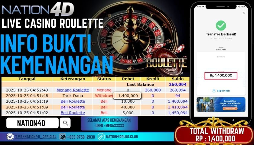 NATION4D -LIVE CASINO ROULETTE RP.1,400,000 LUNAS!