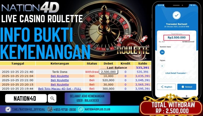 NATION4D – LIVE CASINO ROULETTE RP. 2,500.000 LUNAS!