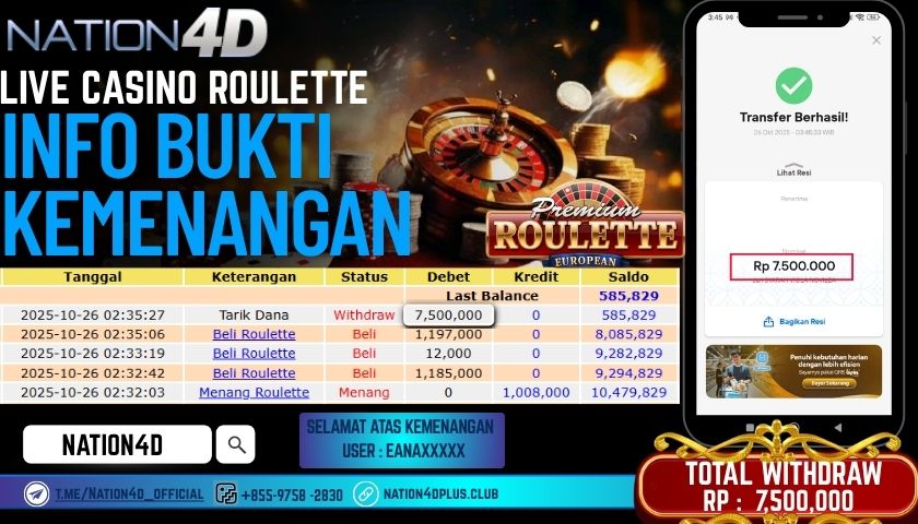 NATION4D -LIVE CASINO ROULETTE RP. 7,500.000 LUNAS!
