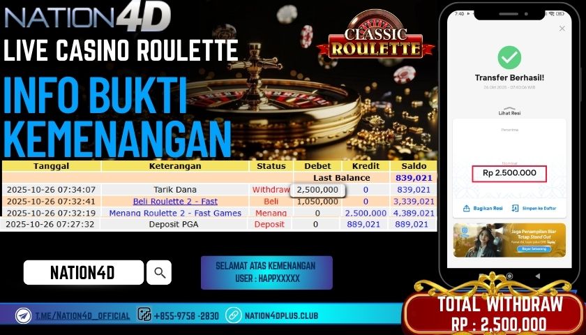 NATION4D -LIVE CASINO ROULETTE RP. 2,500.000 LUNAS!