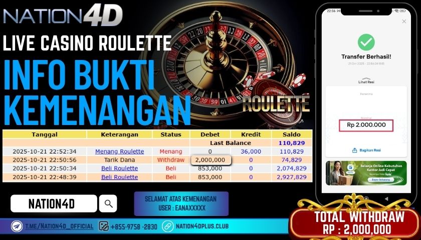 NATION4D -LIVE CASINO ROULETTE RP.2.000.000 LUNAS!