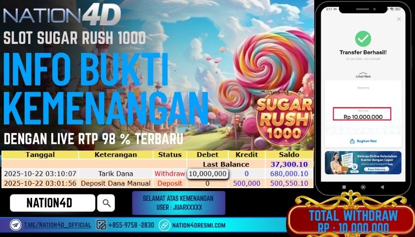 NATION4D -SLOT SUGAR RUSH 1000 RP.10.000.000 LUNAS!