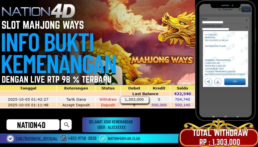 NATION4D -SLOT MAHJONG WAYS RP.1,303,000 LUNAS!