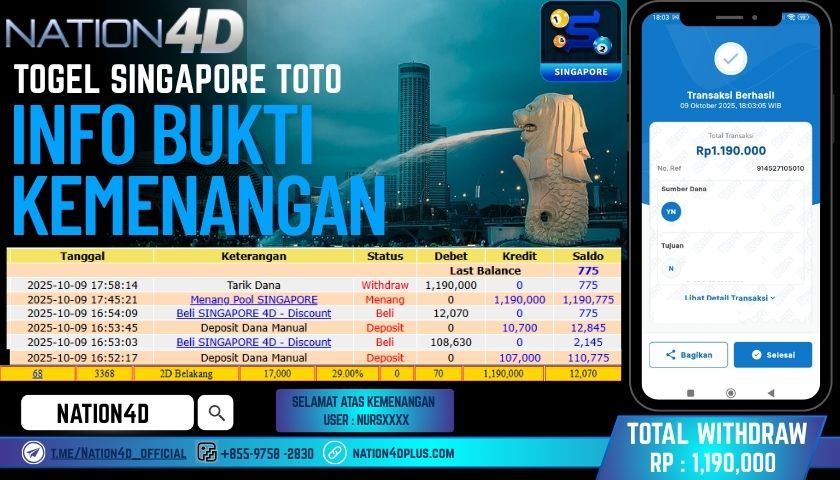 NATION4D -TOGEL SINGAPORE TOTO RP.1,190,000 LUNAS!