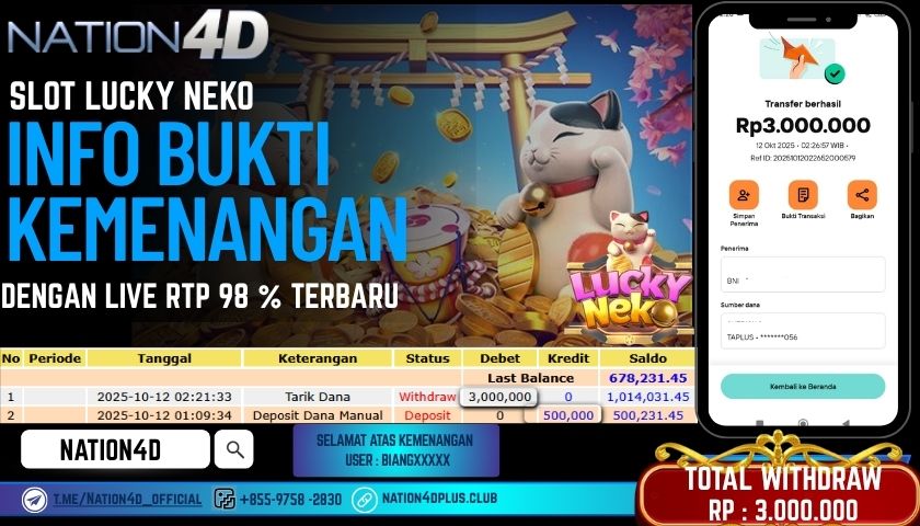 NATION4D -SLOT LUCKY NEKO RP.3,000,000 LUNAS!